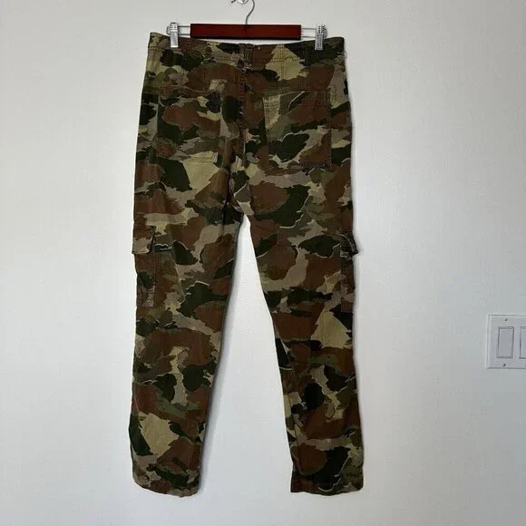 Anthropologie Camo Cargo Pants Size 29 Cotton Linen Blend Green Brown - Picture 2 of 13